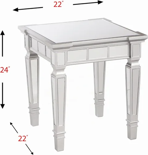 Vista 3 de SEI Furniture - Glenview Glam Mesa auxiliar cuadrada con espejo - Plata mate - Diseño de transición - Ideal para sala de estar, dormitorio (CK3632)