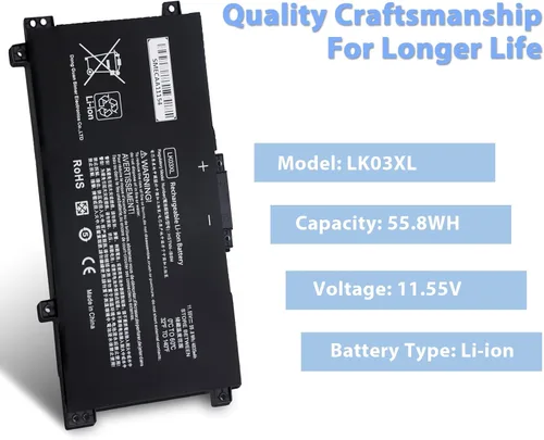 Vista 2 de LHYSFIY LK03XL - Batería para portátil de 55.8 Wh, repuesto para HP Envy X360 55.8 ft-ae0xx 17-bw 55.8 ft-ae111dx 49.2 ft-bp1xx 49.2 ft-cn0xxx 49.2