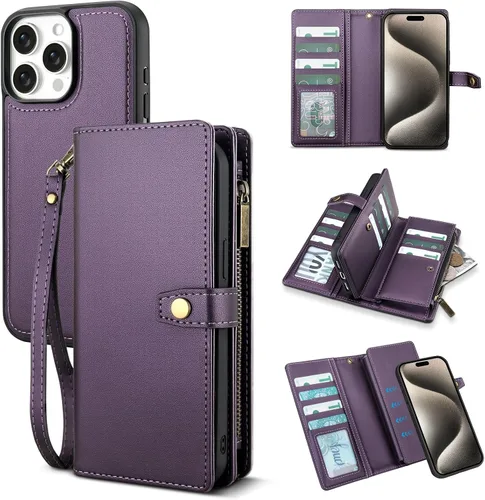 Vista 28 de TwoHead Funda tipo cartera para iPhone 12 Pro Max con tarjetero, funda magnética desmontable para teléfono 12 Pro Max, piel sintética, a prueba