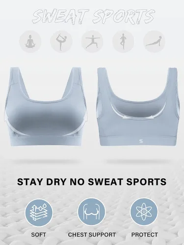 Vista 5 de Stelle Sujetador deportivo con tirantes para mujer, cobertura completa, brasier deportivo con espalda cruzada, brasier acolchado para entrenamiento