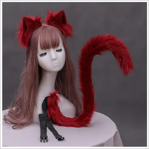 Vista 5 de Juego de 2 diademas largas de cola y orejas de gato, accesorios para disfraz