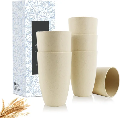 Vista 16 de PYRMONT Juego de 6 tazas de paja de trigo, tazas de café de plástico reutilizables, tazas de té con asas, juego de tazas de 16 onzas para café