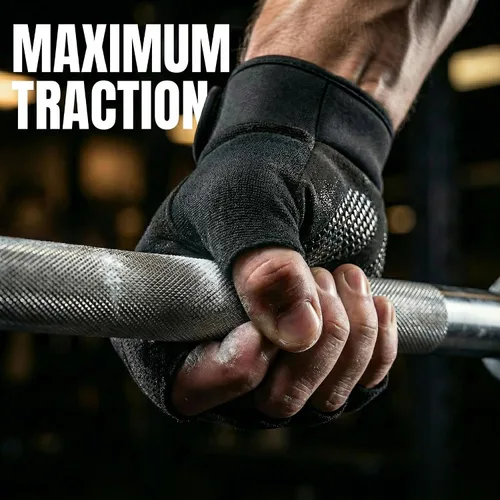 Vista 3 de sunnex Guantes de levantamiento de pesas con soporte extendido para la muñeca, guantes de gimnasio acolchados de silicona de alto agarre