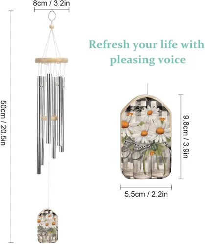 Vista 2 de Campanillas de viento de margaritas para exteriores con sonido relajante y rico, campanillas de viento conmemorativas regalos para mamá, gran regalo