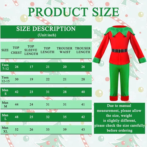 Vista 3 de Hicarer Man Adult Christmas Elf Costume Set for Santa's Helper Dress up Outfit with Elf Hat Shoes Belt
