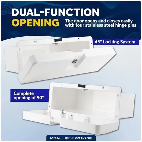 Vista 3 de Five Oceans Boat Glove Box, Lockable with 2 Keys, High-Impact and UV-Resistant White ABS Palstic