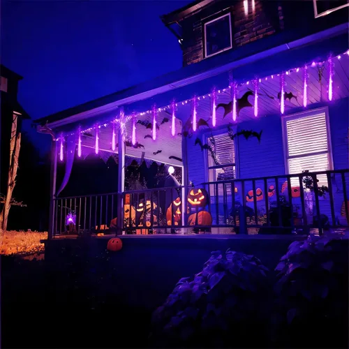 Vista 2 de Purtuemy - Luces de Halloween para exteriores, luces con diseño de lluvia de meteoritos, 12 pulgadas, 8 tubos, luces de hadas en cascada