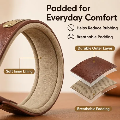 Vista 4 de Collar de cuero para perro personalizado y juego de correa, personalizado con diseño acolchado suave y resistente con placa de nombre grabada