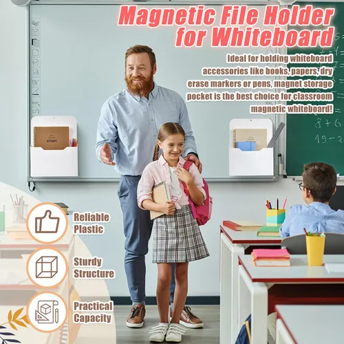 Vista 4 de Epakh Paquete de 6 soportes magnéticos para archivos, organizador de papel magnético montado en la pared, bolsillos de almacenamiento para revistas