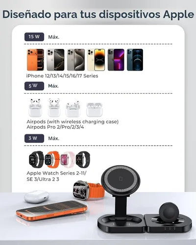 Vista 5 de Cargador inalámbrico para iPhone, estación de carga magnética 3 en 1