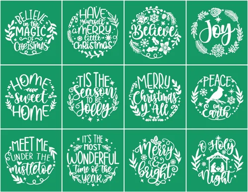 Vista 10 de 17 plantillas de pantalla de seda de Navidad con juego de pasta de tiza, mini espátulas, plantillas adhesivas reutilizables de Navidad