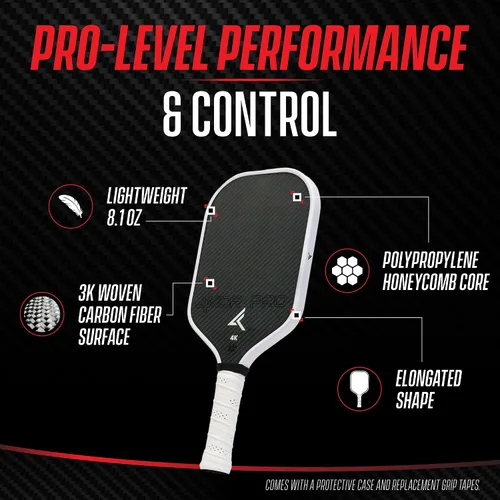Vista 2 de 4KOR PRO Edition - Paleta de pickleball de fibra de carbono aprobada por USAPA de 0.630 in - Raqueta de pickleball profesional de compuesto ligero