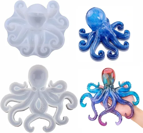 Vista 11 de Molde de resina de pulpo, Gasusen 3D de animales marinos grandes, pulpo, moldes de silicona para fundición de resina epoxi, adornos colgantes