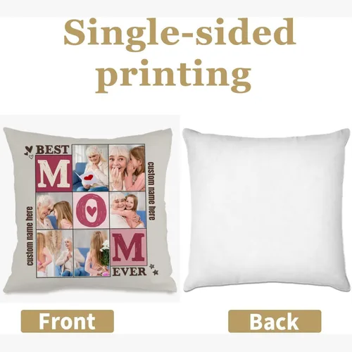 Vista 2 de Six Image Custom Pillow Case with Personalized Words for Mom, Decorative Cushion offering a Warm Gift for Birthdays Anniversaries Christmas or Home