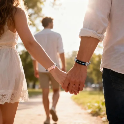 Vista 15 de Regalo para enamorado, para él y ella, pulseras grabadas personalizadas para parejas, para mujeres y hombres, juego a juego, regalo de aniversario