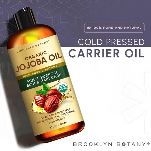 Vista 4 de Brooklyn Botany Aceite de jojoba orgánico prensado en frío para piel, cabello y cara 8 onzas líquidas 100% puro y natural Aceite portador