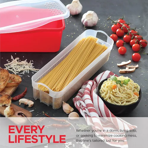 Vista 5 de Tafura Cocedor de Pasta para Microondas con Sistema de Doble Colado, Cocedor de Espaguetis para Microondas con Escurridor, Regalo de Dormitorio