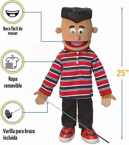 Vista 3 de José de 25 pulgadas, niño hispano, cuerpo completo, marioneta estilo ventrílocuo