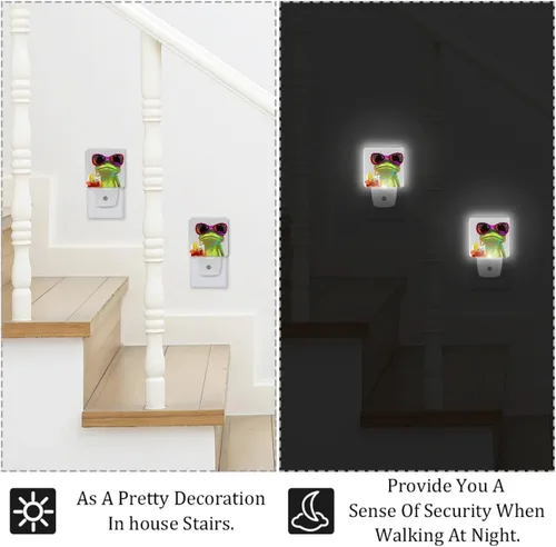 Vista 6 de Gafas de sol de rana de vacaciones con luces nocturnas enchufables a la pared, sensor automático decorativo del atardecer al amanecer, luces