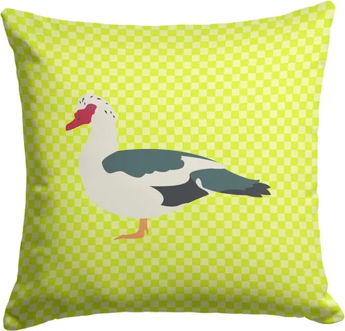 Vista 232 de Caroline's Treasures BB8163PW1414 Beltsville - Almohada decorativa de tela a cuadros pequeños, color blanco, pavo y gallina azul, lavable a máquina
