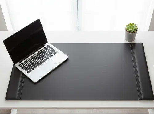 Vista 4 de DACASSO Tapete clásico de cuero para escritorio con rieles laterales - Secante de escritorio de cuero de lujo para escribir - Protector acolchado