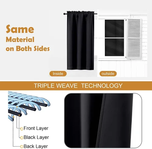 Vista 6 de Aiyufeng - Cortinas opacas negras cortas de 36 pulgadas para Halloween, juego de 2 paneles con bolsillo de barra para privacidad, cortinas de capas