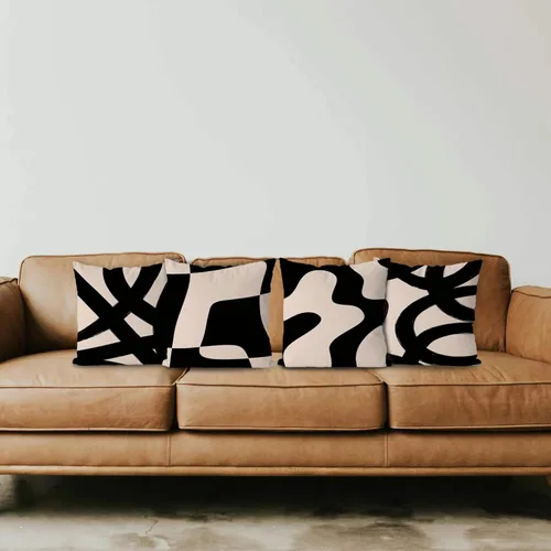 Vista 3 de KEUSPI Fundas de almohada decorativas negras y beige, juego de 4 fundas de almohada negras para sofá, decoración del hogar, estilo boho moderno