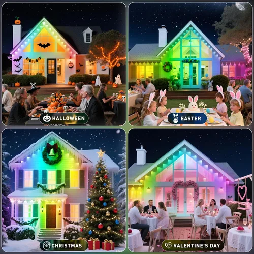Vista 7 de Luces permanentes para exteriores de 100 pies, impermeable IP67 para techo de casa, vacaciones, fiesta, iluminación diaria, luces RGB inteligentes