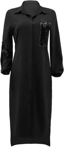 Vista 4 de Ekaliy Vestido camisero para mujer, cuello en V, manga larga, holgado, casual, con botones