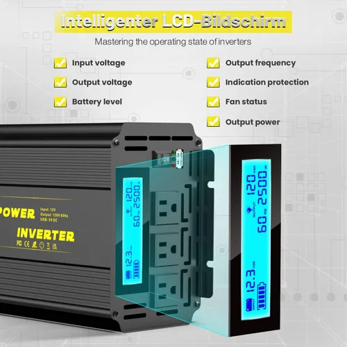 Vista 6 de Inversor de corriente de onda sinusoidal modificada de 2500 vatios, 12 V CC a CA 110 V/120 V (pico) Convertidor de 5000 W, inversor de automóvil