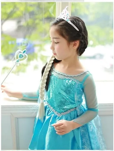 Vista 3 de Vestido de disfraz de Elsa de Frozen para niñas pequeñas, color sólido, vestido acampanado