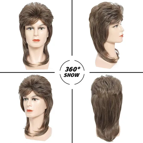 Vista 2 de Pelucas de salmonete para hombres y mujeres, disfraces de fiesta temática de los años 70 y 80, accesorio de fiesta elegante, peluca de cosplay