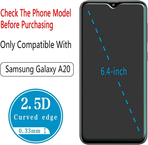 Vista 3 de Protector de pantalla para Samsung Galaxy A20, vidrio templado, fácil de instalar, sin burbujas, paquete de 2