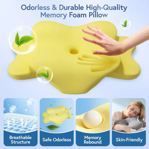 Vista 4 de Almohada cervical ergonómica para aliviar el dolor de cuello, almohada de espuma viscoelástica de contorno ajustable de doble altura para dormir