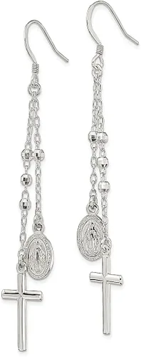 Vista 2 de Colgante de plata de ley 925 con dije de medalla milagrosa cruz latina cuentas religiosas múltiples hebras colgantes joyería fina para mujeres