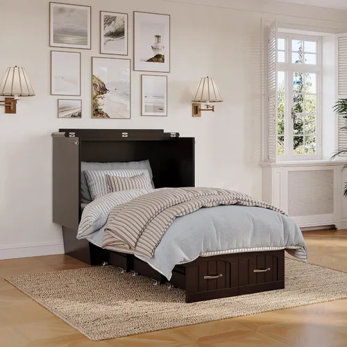 Vista 2 de Atlantic Furniture Nantucket Murphy - Cómoda de cama con estación de carga y colchón, individual, expreso, modelo: AC592141 Espresso