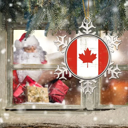 Vista 6 de Adorno de metal de copo de nieve de Canadá, recuerdo de Navidad, regalo de recuerdo patriótico, adorno colgante de Navidad, bandera nacional