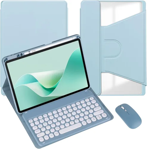 Vista 28 de Funda para tableta Samsung Galaxy Tab A8 de 10.5 pulgadas, teclado redondo inalámbrico desmontable Bluetooth, cubierta trasera transparente