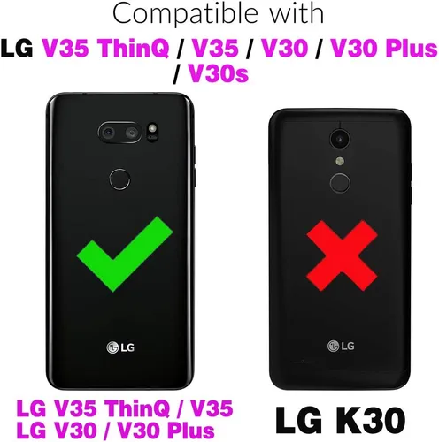 Vista 2 de Funda de teléfono para LG V35 ThinQ V30 Plus con protector de pantalla de vidrio templado y cubierta abatible de cuero, soporte para tarjetas