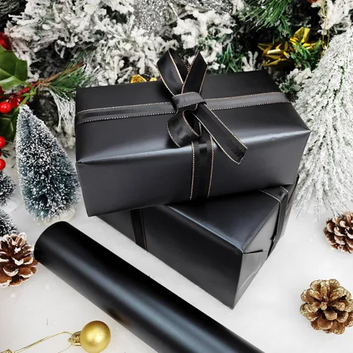 Vista 2 de LDGOOAEL Mini rollo de papel de regalo de Navidad (17 pulgadas x 32.8 pies), negro mate para vacaciones, cumpleaños