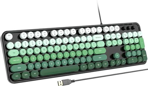 Vista 25 de Atelus Teclado USB con cable con retroiluminación de 7 colores, teclado de tamaño completo con teclas retro, teclado numérico y tecla de acceso