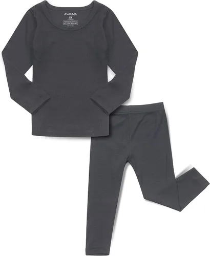 Vista 9 de AVAUMA Conjunto de pijama para bebés, niños y niñas, ajuste ceñido, con nervaduras, ropa de dormir para el estilo de vida diario Negro/Azul