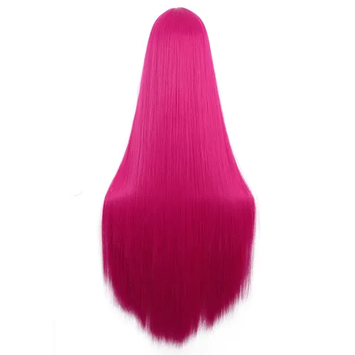 Vista 4 de MapofBeauty Peluca larga recta de 40 pulgadas39.4 in de moda para cosplay de anime (rosa intenso)
