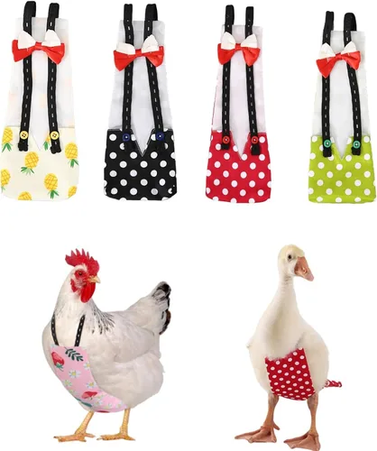 Vista 11 de MANON ROSA Pañales de pollo, gallinas bantam, juego de 3 piezas reutilizable con corbatín para aves de corral, pañales lavables e impermeables