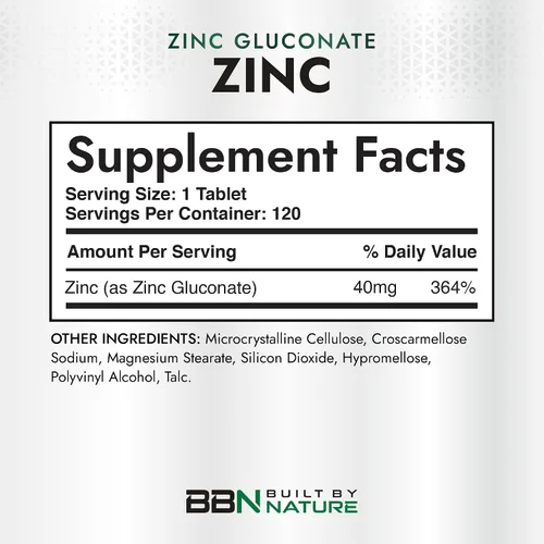 Vista 2 de Built By Nature Zinc 40 mg – Apoyo inmunológico de alta potencia y suplemento antioxidante – Promueve la salud de la piel y la curación de heridas