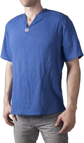 Vista 13 de Lofbaz - Camisa para hombre, 100 % algodón, cuello en V, camisa playera o estilo yoga Manga larga negro