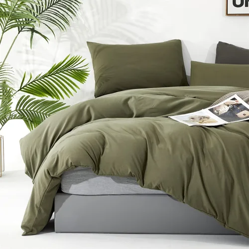 Vista 5 de Luxlovery - Juego de edredón verde oliva tamaño cal king, juego de edredón de manta verde militar, verde suave y transpirable para mujeres y hombres