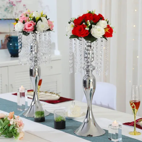 Vista 2 de 2 jarrones para centros de mesa de flores de boda, soportes de boda de cristal acrílico de 21.3 pulgadas, centro de mesa de metal a granel