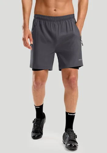 Vista 2 de Bikewa Pantalones cortos de ciclismo de montaña para hombre, con acolchado 3D, ajuste holgado, con bolsillos con cremallera