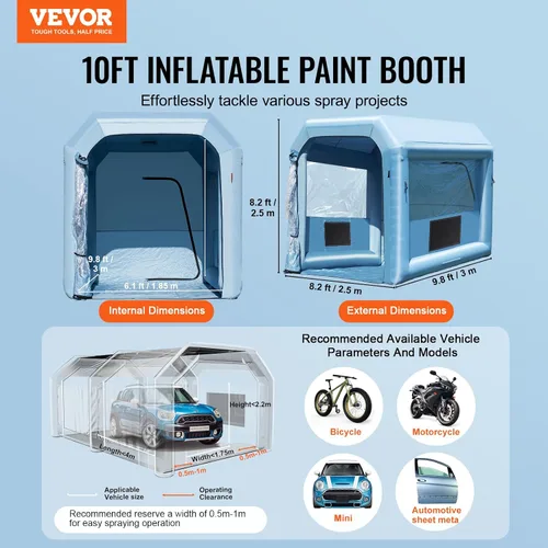 Vista 2 de VEVOR Cabina de pintura inflable, cabina de pulverización inflable de 9.8 x